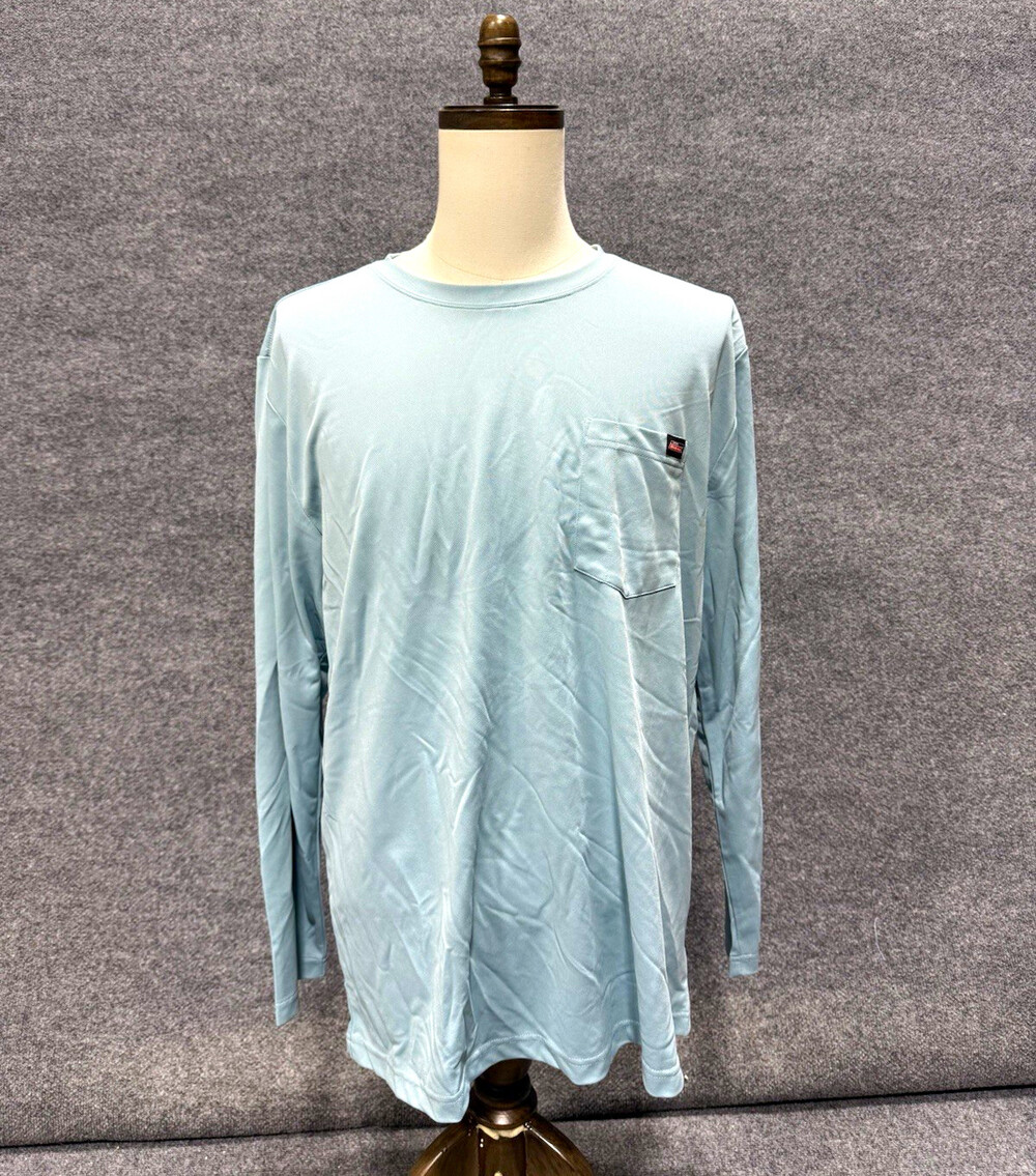 Genuine Dickies Men's XL Long Sleeve Pocket T-Shirt Seafoam Blue 100% Polyester